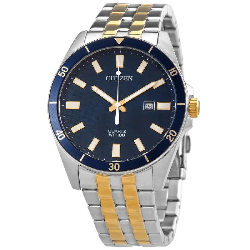 Citizen Mens Watch with Blue Dial and Stainless Steel and Gold Toned Stainless Steel Bracelet (quartz movement)