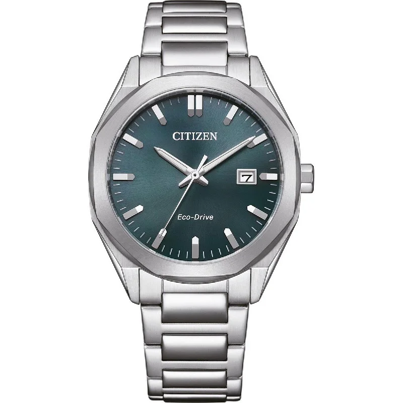 Citizen Mens Watch with Green Dial and Stainless Steel Bracelet (eco drive movement)