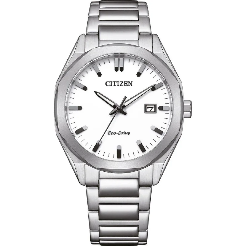 Citizen Mens Watch with White Dial and Stainless Steel Bracelet (eco drive movement)