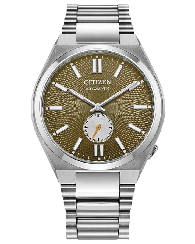 Citizen Tsuyosa Small Second Mens Watch with Tan Textured Dial and Stainless Steel Bracelet (automatic movement)