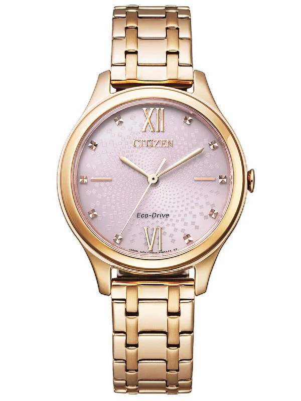 Citizen Womens Watch with Pink Dial and Rose Stainless Steel Bracelet (eco drive movement)