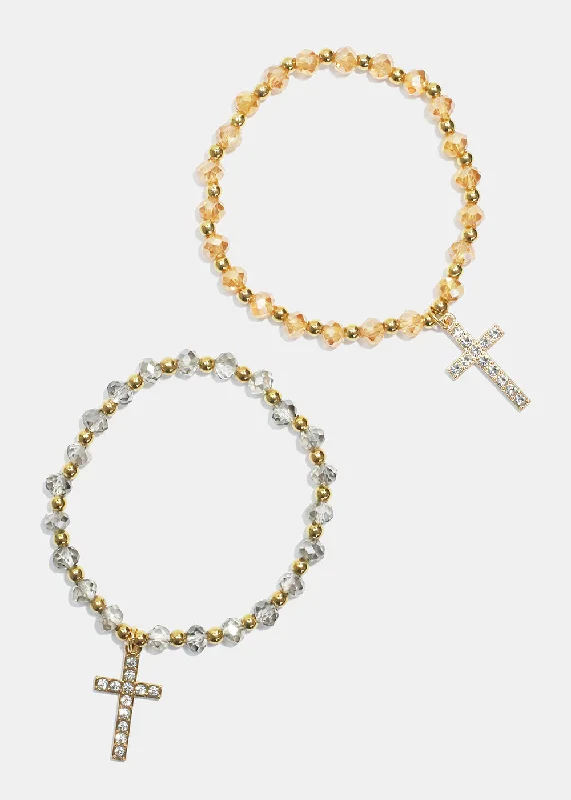 Cross Charm Beaded Bracelet