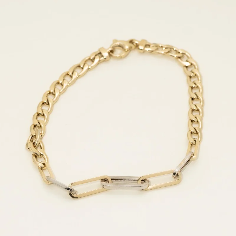 Curb Bracelet in 14kt Yellow Gold with Paperclip Links in 14kt Yellow and White Gold