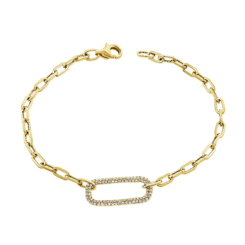 Pave Diamond designer link chain bracelet in 14kt Yellow Gold