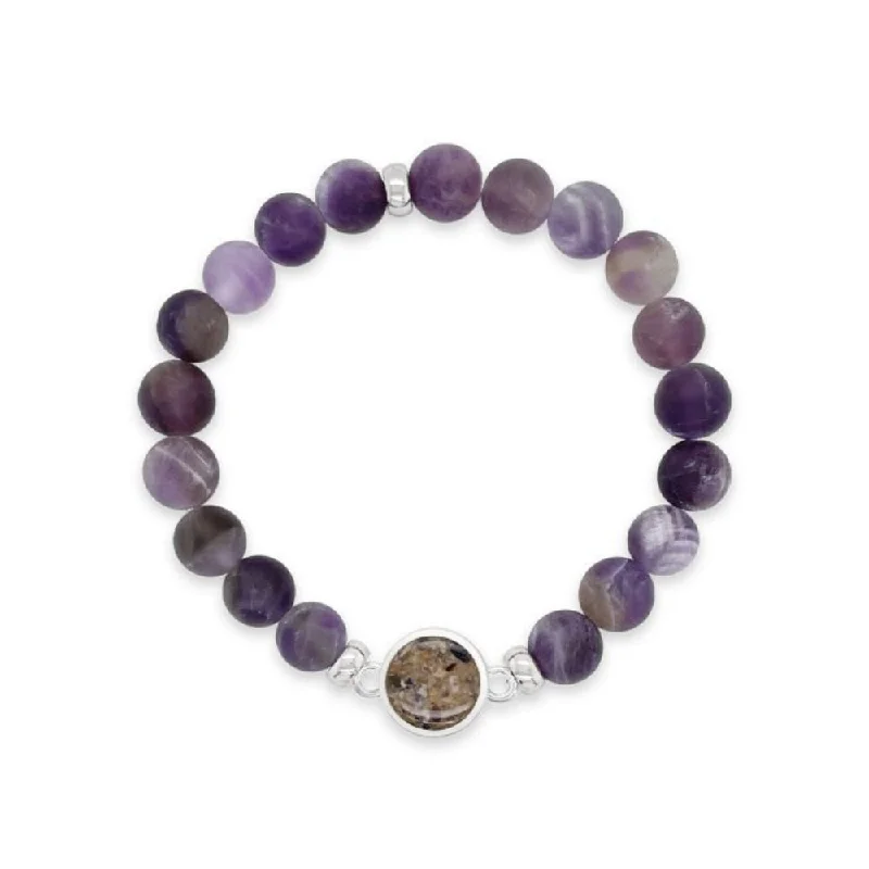 Dune Sterling Silver Round Beaded Bracelet-Frosted Amethyst