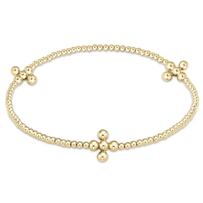 enewton 6.25" Signature Cross Gold Pattern 2mm Bead Bracelet-Classic Beaded Signature Cross Gold-3mm Bead Gold