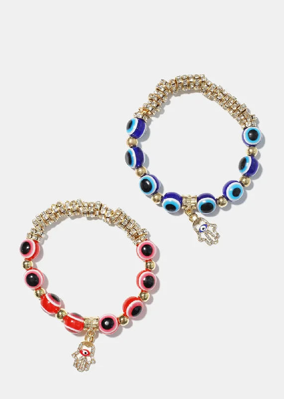 Evil Eye & Hamsa Hand Charm Bracelet