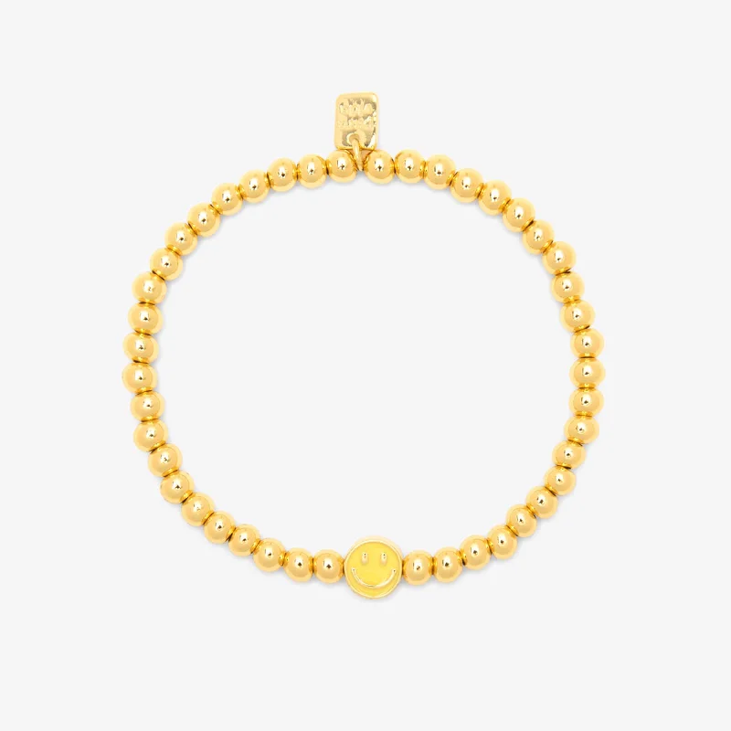 Happy Face Gold Bead Stretch Bracelet