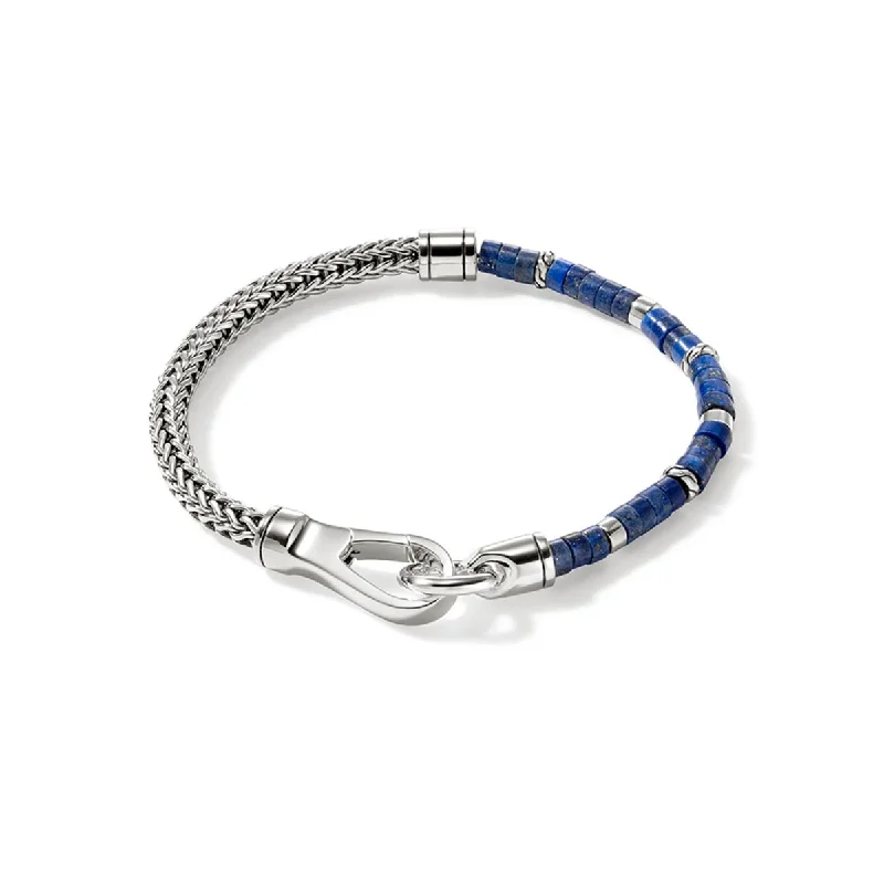 John Hardy Classic Chain Collection Heishi Lapis Lazuli Bead Hook Clasp Bracelet in Sterling Silver