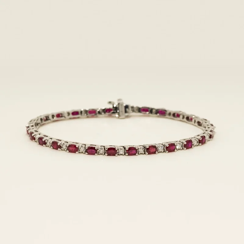 Oval Ruby Bracelet in 14kt White Gold with Diamonds (1/2ct tw)