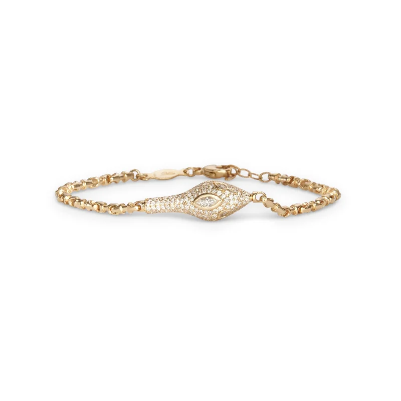 PAVE MARQUISE DIAMOND SNAKE HEAD ROLO CHAIN BRACELET