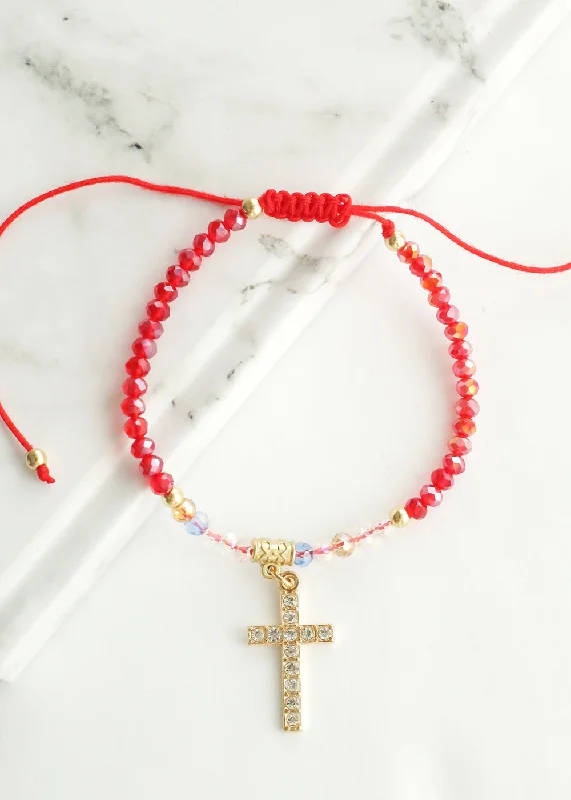 Red Bead Bracelet with Cross