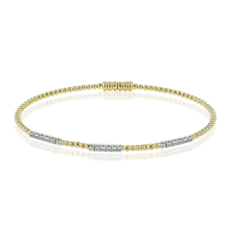 Simon G. 18k Gold Two-Tone Beaded Bangle with Diamond Stations