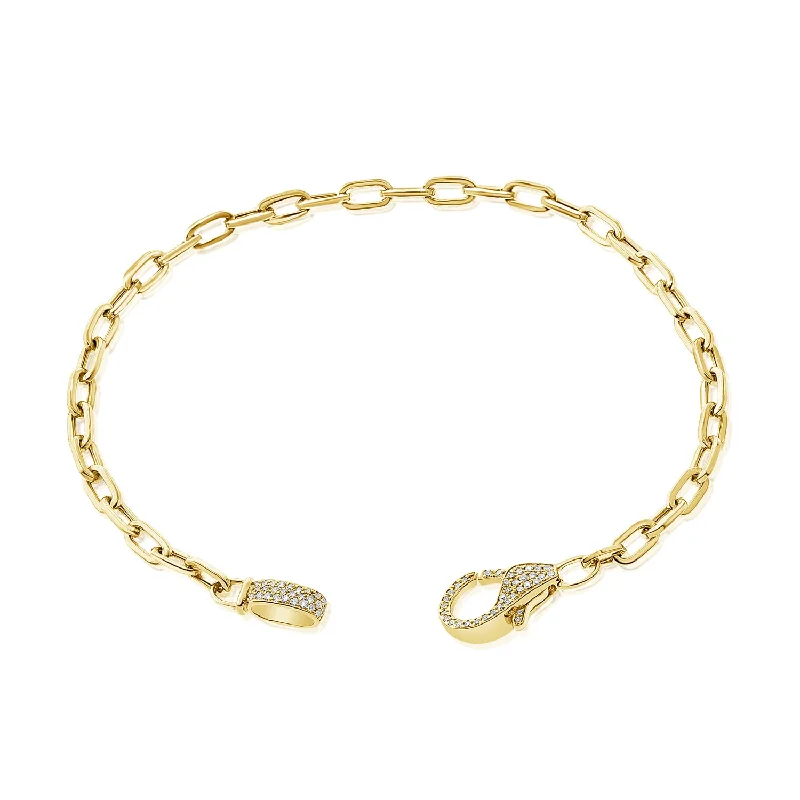 Sleek 14K Gold Diamond Lock Link Bracelet