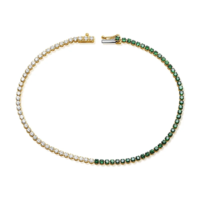 Sophisticated 14K Gold Tsavorite and Diamond Gradient Tennis Bracelet