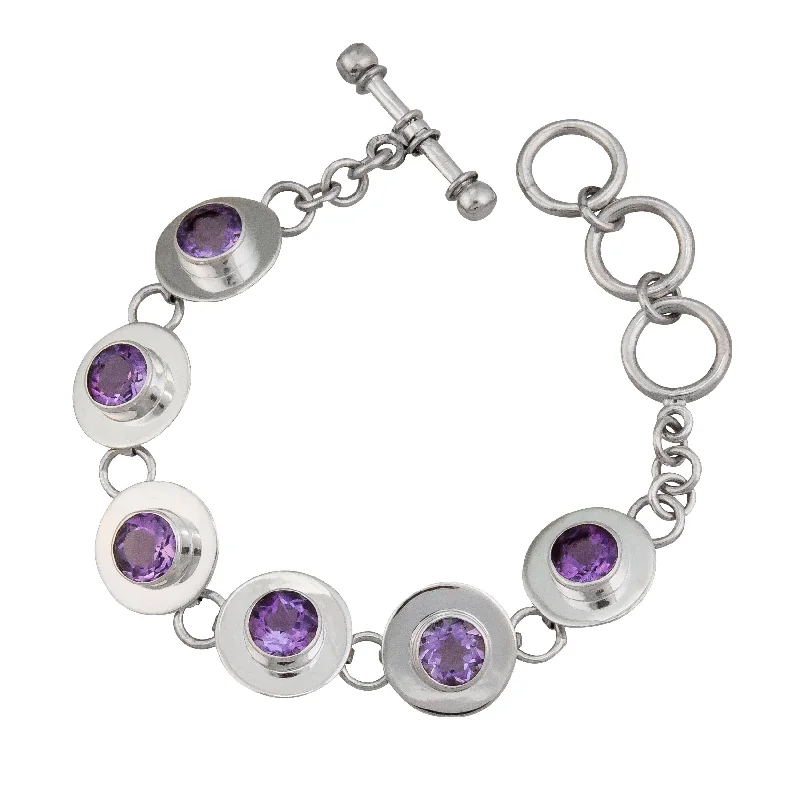 Sterling Silver Amethyst Disc Bracelet