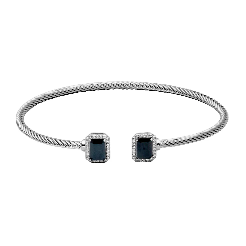 Sterling Silver Black Spinel White Topaz Cuff Bracelet