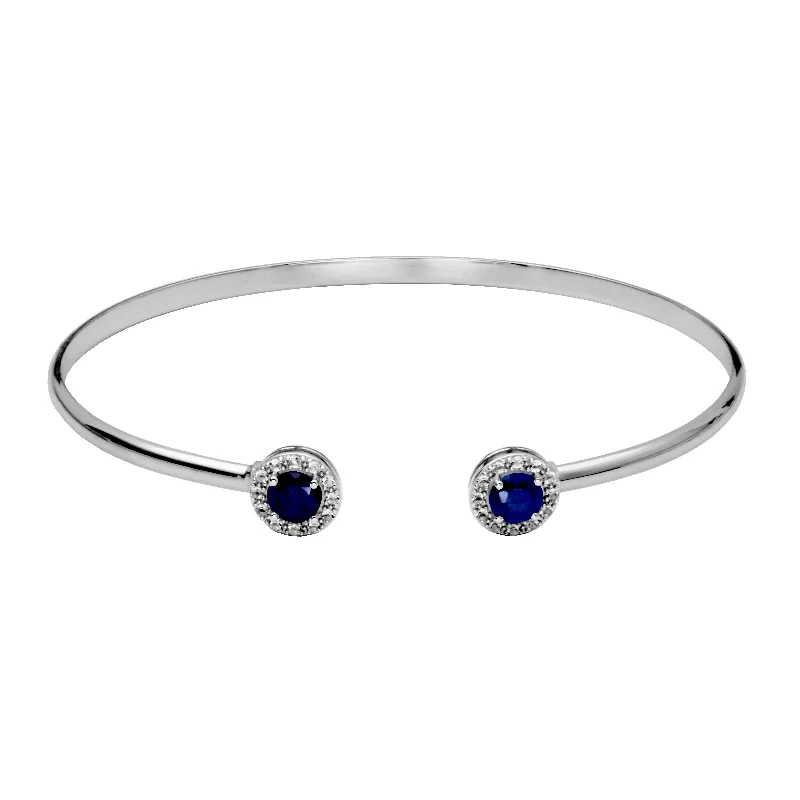 Sterling Silver Blue Corundum White Topaz Cuff Bracelet