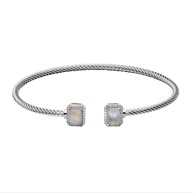 Sterling Silver Blue Moonstone White Topaz Cuff Bracelet