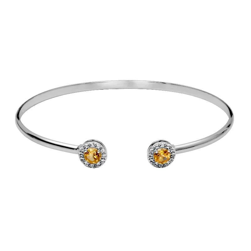 Sterling Silver Citrine White Topaz Cuff Bracelet