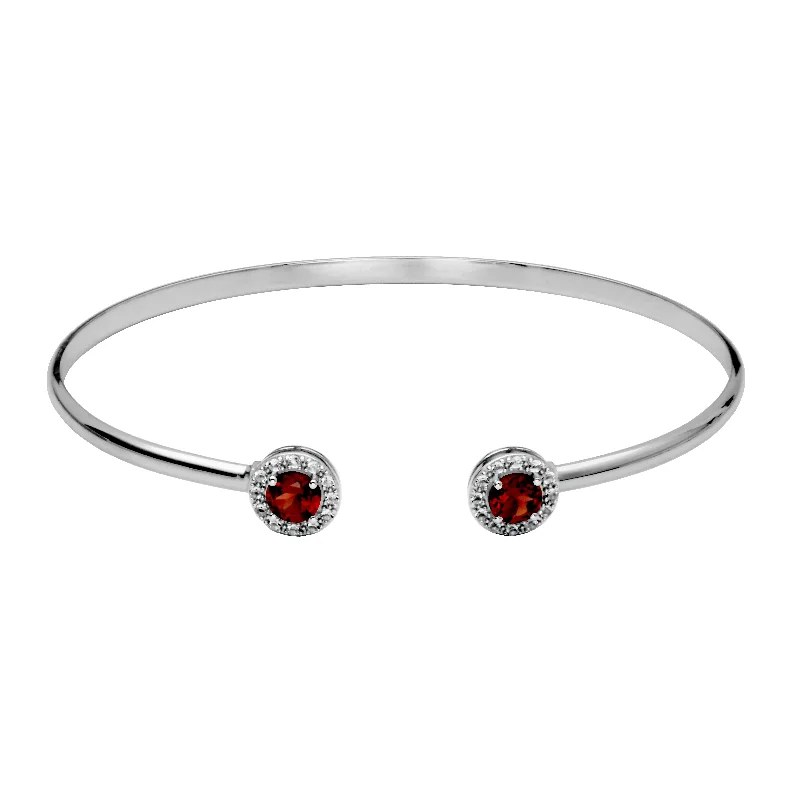 Sterling Silver Garnet White Topaz Cuff Bracelet