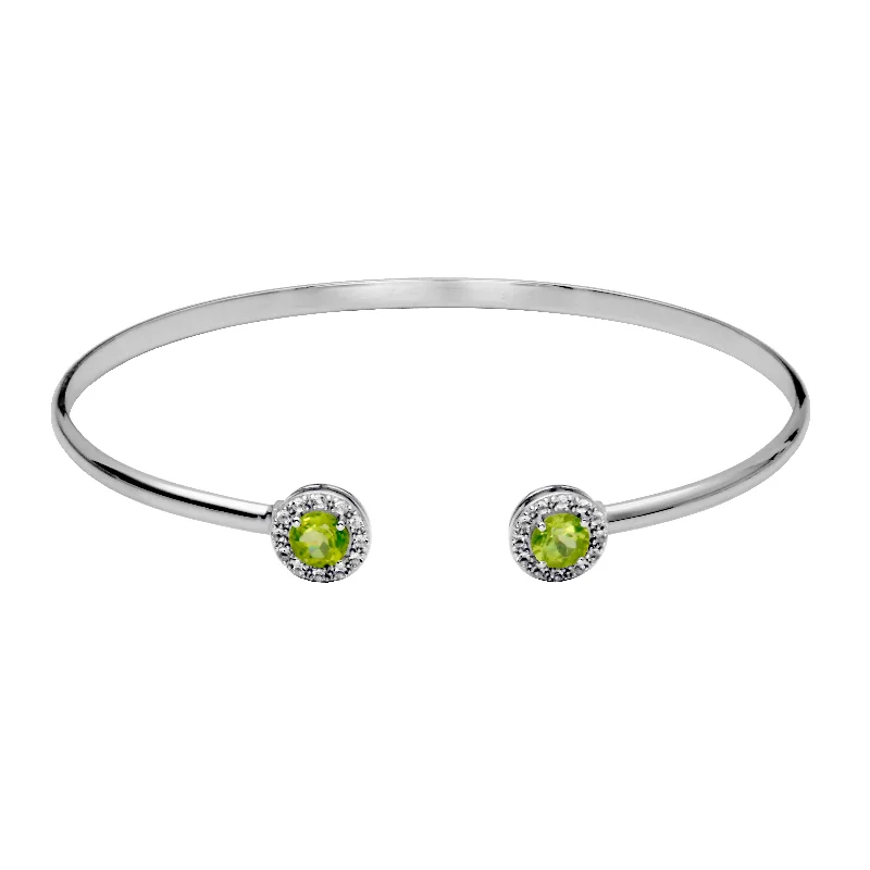 Sterling Silver Genuine Peridot White Topaz Cuff Bracelet