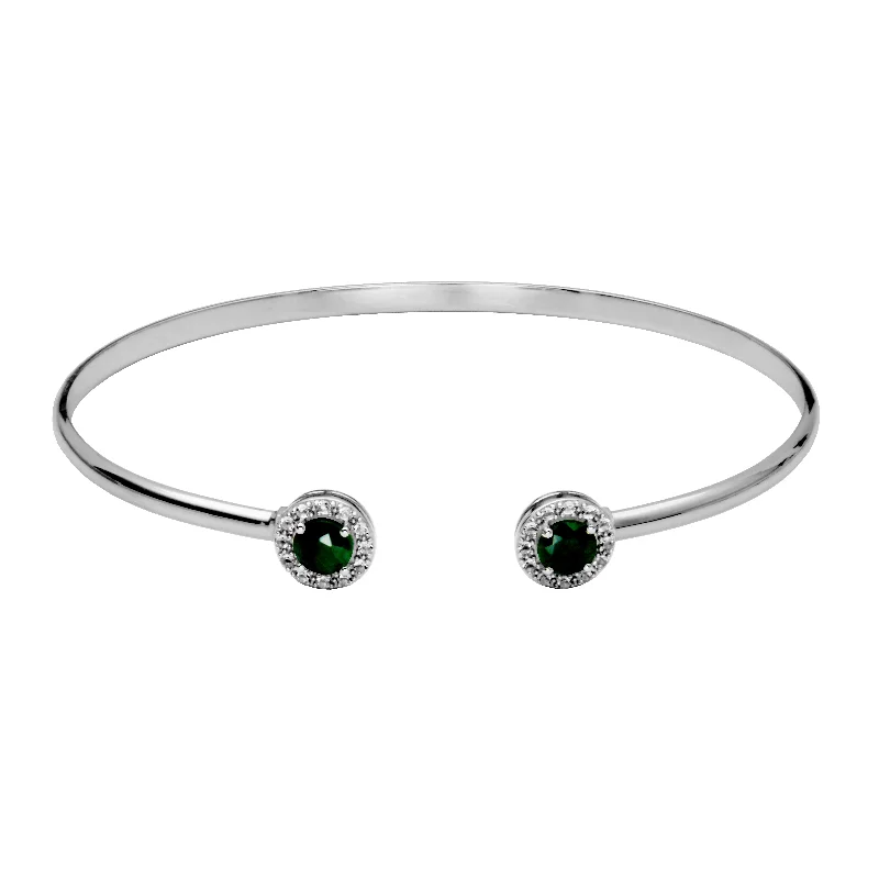 Sterling Silver Green Corundum White Topaz Cuff Bracelet