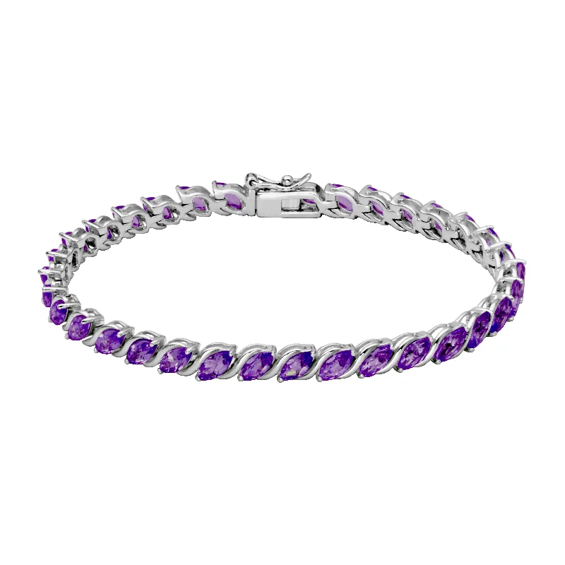 Sterling Silver Marquise Amethyst Bracelet