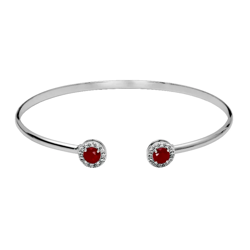 Sterling Silver Red Corundum White Topaz Cuff Bracelet