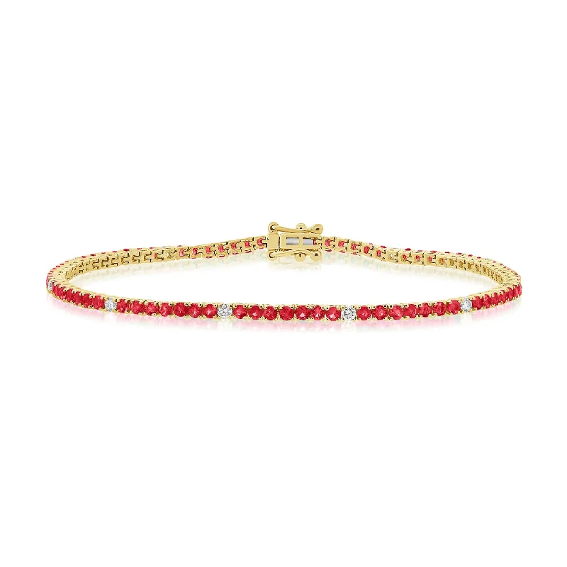 Timeless Elegance 14K Gold Ruby and Diamond Tennis Bracelet