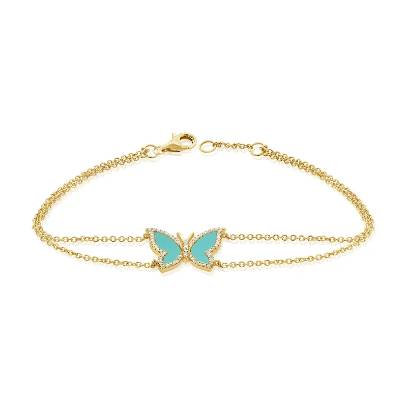 Turquoise & Diamond Butterfly Bracelet made in 14K Gold